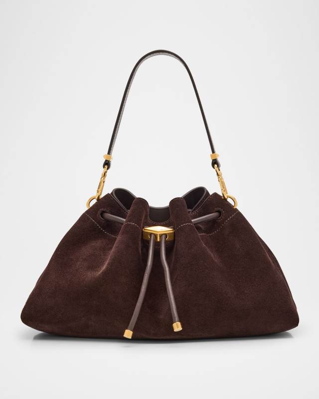 Bon Bon Ruched Suede Bucket Shoulder Bag